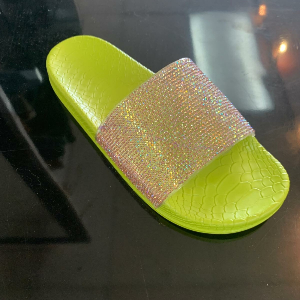 Neon Yellow bling slides